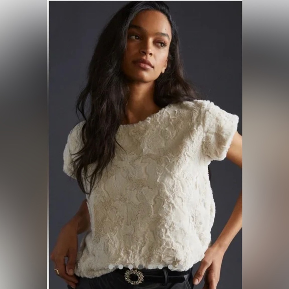 Maeve Ivory Textured Short Sleeve Top